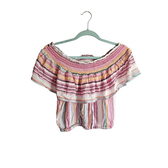 GUC Anamá  Striped Smocked Collar Cropped Blouse Size Small (297) - Picture 1 of 4